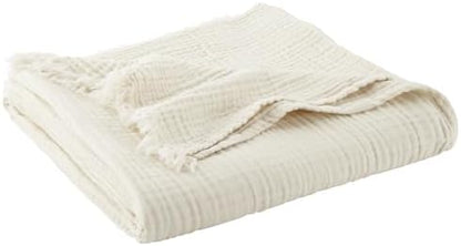 Whisper Organics, 100% Organic Muslin Cotton Throw Blanket – GOTS & Fairtrade Certified Organic – 4 Layers Breathable Lightweight Throw – All Season Pre-Washed Soft Cotton Blanket (Natural, 60x80)