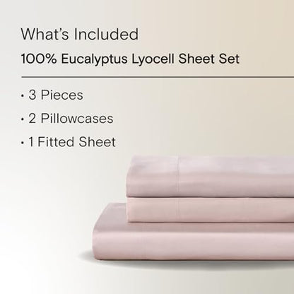 Sijo AiryWeight Tencel Sheet Set, 100% Lyocell Derived from Eucalyptus, Buttery Soft, Architectural Digest Best Cooling Sheets Winner - 3pc - 2 Pillowcases 1 Fitted (Blush, Queen)