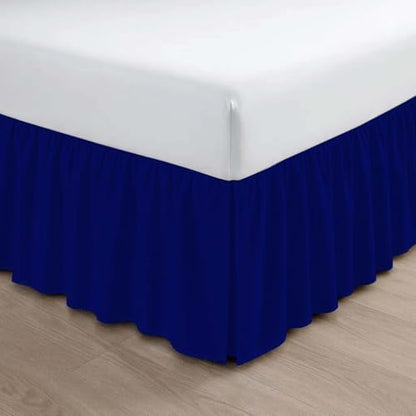 Mattress-Homes Ruffled Bed Skirt Split Corners with Platform, Tailored Fit Wrinkle Free Ultra-Soft Microfiber Dust Ruffle, King 18" Drop, Navy Blue