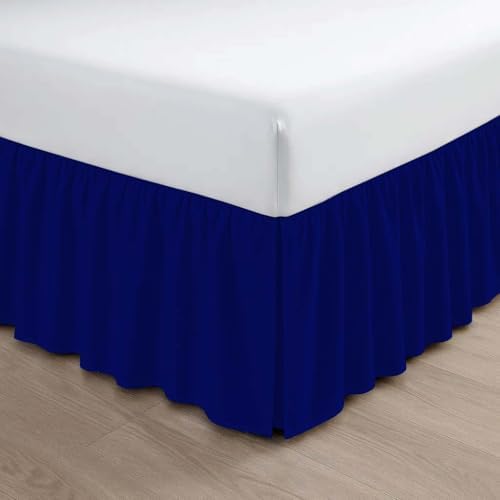 Mattress-Homes Ruffled Bed Skirt Split Corners with Platform, Tailored Fit Wrinkle Free Ultra-Soft Microfiber Dust Ruffle, Twin 14" Drop, Navy Blue