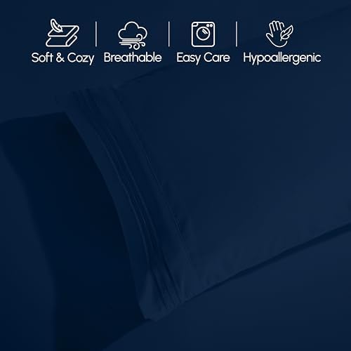 Elegant Comfort Luxury 4-Piece Bed Sheet Set - Luxury Bedding 1500 Premium Hotel Quality Microfiber, Wrinkle Resistant Cool and Breathable, Easy Elastic Fitted, RV Short Queen, Navy Blue