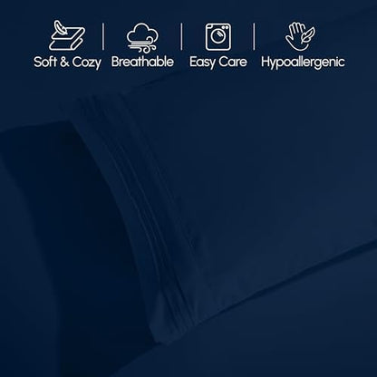 Elegant Comfort Luxury 4-Piece Bed Sheet Set - Luxury Bedding 1500 Premium Hotel Quality Microfiber, Wrinkle Resistant Cool and Breathable, Easy Elastic Fitted, RV Short Queen, Navy Blue