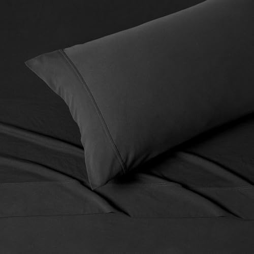 Amazon Basics 100% Cotton Jersey Bed Sheet Set, Breathable, All-Season, Machine Washable, Twin, Black