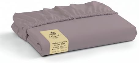 Linen Home Queen Size Fitted Sheet only 100% Cotton Percale, Prelude Purple