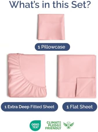 Extra Deep Pocket Twin Size Sheet Set - Breathable & Cooling - Baby Pink