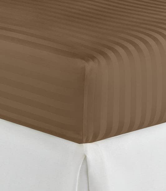 1 Piece Queen Size Fitted Sheet Only, 15-Inch Deep Mattress, Taupe Stripe
