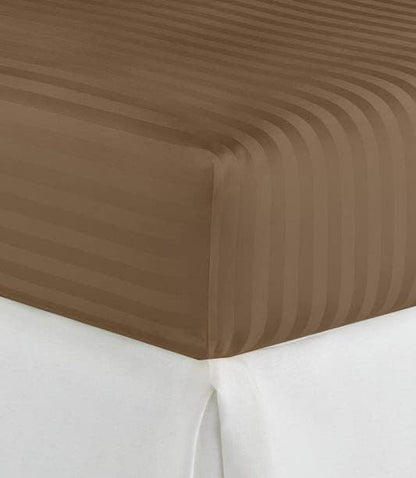 1 Piece Queen Size Fitted Sheet Only, 15-Inch Deep Mattress, Taupe Stripe