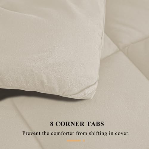 132x120 Alaskan King Comforter, Extra Large King Size Comforter Oversized, All Season Soft Lightweight Quilt Down Alternative Duvet Insert with 8 Corner Tabs(120x132, Beige)