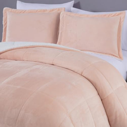 Chezmoi Collection Ultra-Soft Micromink Sherpa Comforter Set with 2 Pillow Shams Queen Size - Blush Reversible Plush Bedding Comforter 3-Piece Set Warm Winter Blanket