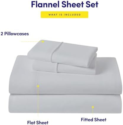 Sweet Home Collection Flannel Sheet Set, Silver King, Deep Pocket Soft Brushed Microfiber All-Season Bedding with Fitted Sheet, Flat Sheet & Pillowcase(s)