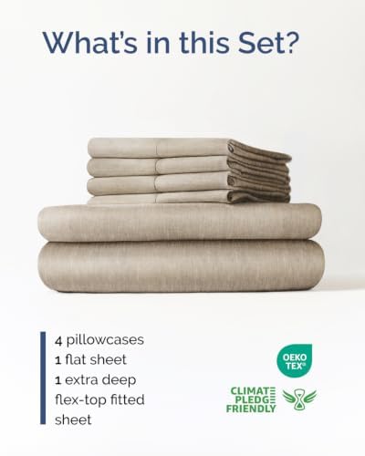 Flex Top Split Head King 6 Piece Sheet Set - Cooling - Heathered Beige