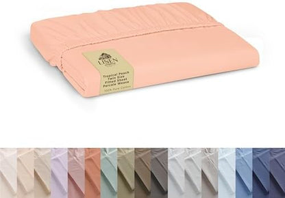Linen Home 100% Cotton Percale Twin Size Fitted Sheet only Tropical Peach