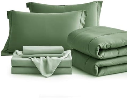 Maple&Stone Full Comforter Set 7 Pieces Bed in a Bag Olive Green Bed Set