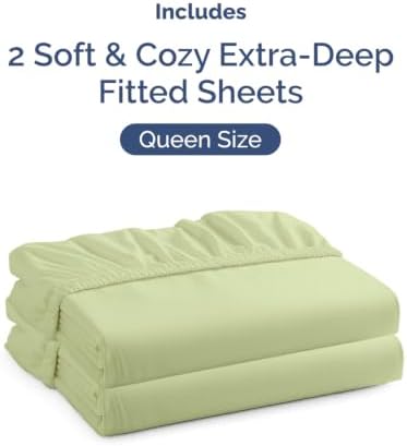 CGK Linens 2 Pack Extra Deep Queen Fitted Sheets - Light Sage Green