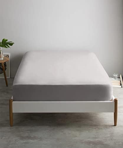 Feather & Stitch Fitted Sheet Only, 100% Cotton 300TC Lightweight Cooling & Breathable Percale Weave Fitted Sheet 16" Regular Elastic Deep Pocket Soft Bedding Mattress (Queen, Grey)