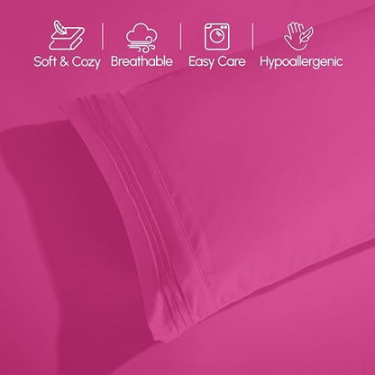 Elegant Comfort Luxury 4-Piece Bed Sheet Set - Luxury Bedding 1500 Premium Hotel Quality Microfiber, Wrinkle Resistant Cool & Breathable, Easy Elastic Fitted, Queen, Hot Pink
