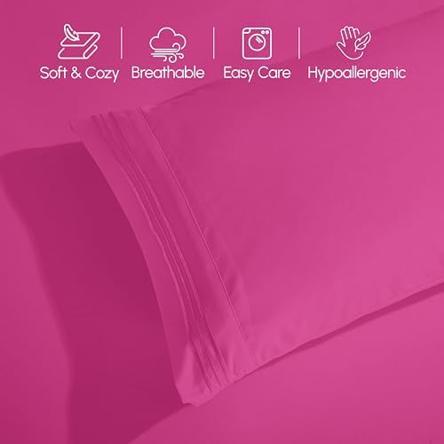 Elegant Comfort Luxury 5-Piece Bed Sheet Set - Luxury Bedding 1500 Premium Hotel Quality Microfiber, Wrinkle Resistant Cool & Breathable, Easy Elastic Fitted, Split King, Hot Pink