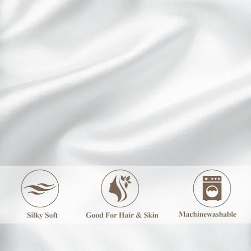 Vielit Queen Satin Pillowcase for Hair 2pc,Similar to Silk Pillow Cases,Easier Care Than Silk Pillowcase,Gifts for Women Men,White,20x30 & Envelope Closure and 2 Satin Scrunchies