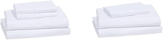 Basics Lightweight Super Soft Breathable Wrinkle-Resistant Microfiber 4-Piece Bed Sheet Set with 14-Inch Deep Pockets, Queen, Bright White, Solid