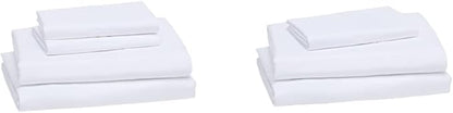 Basics Lightweight Super Soft Breathable Wrinkle-Resistant Microfiber 4-Piece Bed Sheet Set with 14-Inch Deep Pockets, Queen, Bright White, Solid