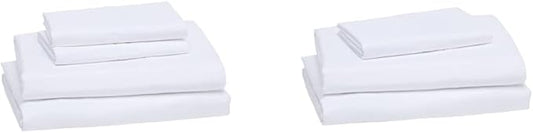 Basics Lightweight Super Soft Breathable Wrinkle-Resistant Microfiber 4-Piece Bed Sheet Set with 14-Inch Deep Pockets, Queen, Bright White, Solid