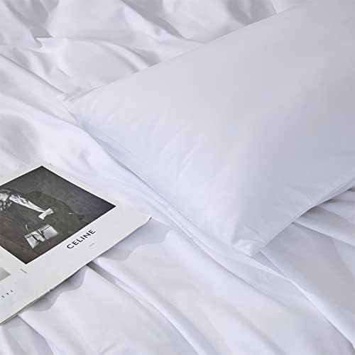 Wellboo White Comforter Sets Queen Size Solid Color Bedding for Women Men
