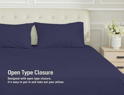 Sunflower Queen Pillowcases Set of 2, 100% Cotton Pillow Cases, Navy Blue