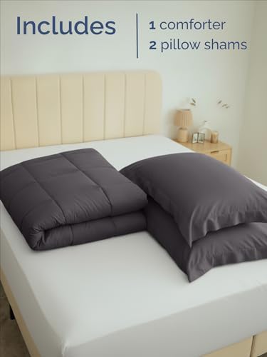 Full Comforter Set - Dark Grey Bedding for All Seasons - 3 Piece Bed Set