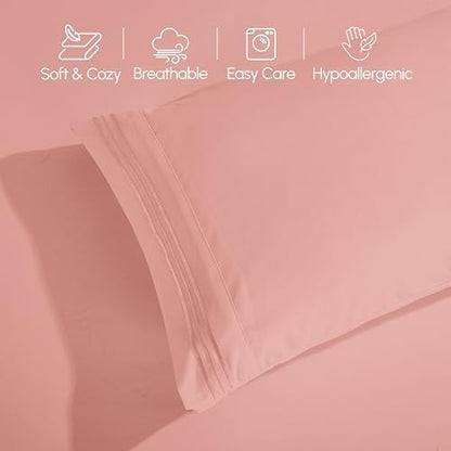 Elegant Comfort Luxury 4-Piece Bed Sheet Set - Luxury Bedding 1500 Premium Hotel Quality Microfiber, Wrinkle Resistant Cool & Breathable, Easy Elastic Fitted, Queen, Dusty Rose