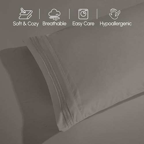 Elegant Comfort Luxury 4-Piece Bed Sheet Set - Luxury Bedding 1500 Premium Hotel Quality Microfiber, Wrinkle Resistant Cool and Breathable, Easy Elastic Fitted, RV Short Queen, Grey