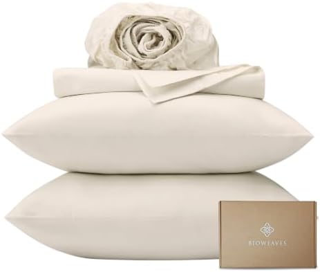 BIOWEAVES 100% Organic Cotton Sheets, 300 Thread Count 4-Piece GOTS Certified Bed Sheet Set Fits Mattress Upto 17" Deep Pocket, Soft & Silky Sateen Weave (Full, Cream)