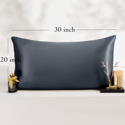 Vielit Queen Satin Pillowcase for Hair 4 Pack, Similar to Silk Pillow Cases, Easier Care Than Silk Pillowcase, Gifts for Women Men - Space Grey, 20x30 & Envelope Closure and 2 Satin Scrunchies