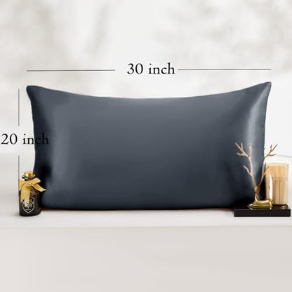 Vielit Queen Satin Pillowcase for Hair 4 Pack, Similar to Silk Pillow Cases, Easier Care Than Silk Pillowcase, Gifts for Women Men - Space Grey, 20x30 & Envelope Closure and 2 Satin Scrunchies