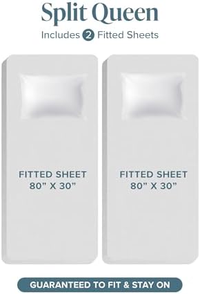 Bare Home Split Queen Fitted Sheet - 1800 Ultra-Soft (Split Queen, White)
