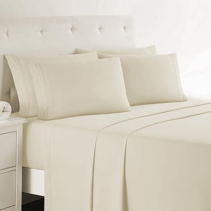 Clara Clark Twin Sheets, 5 Piece Set - Hotel Luxury Sheets for Twin Size Bed, Super Soft Bedding Set, Twin Size, Beige Cream