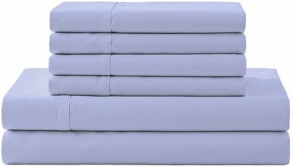Linen Home 6 Piece Cal King Sheet Set, 100% Cotton Percale, 4 Pillowcases, Deep Pocket with All Around Elastic Sheet, Crisp Breathable Bedding, Hotel Luxury, Long-Staple Combed Cotton, Baby Blue