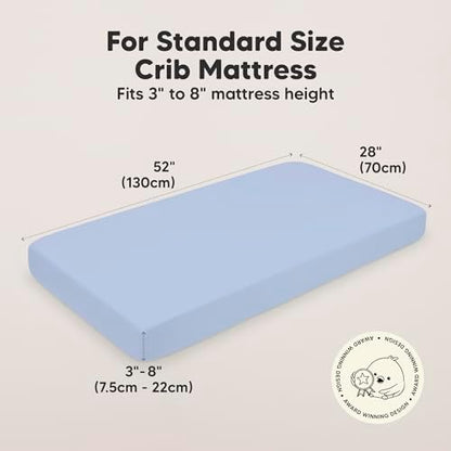 KeaBabies 2pk Organic Cotton Crib Sheets for Boys Girls 52x28, Blue Flax