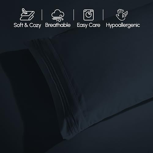 Elegant Comfort Luxurious 1500 Premium Hotel Quality Microfiber Three Line Embroidered Softest 4-Piece Bed Sheet Set, Wrinkle and Fade Resistant, RV Short Queen, Black