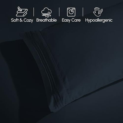 Elegant Comfort Luxurious 1500 Premium Hotel Quality Microfiber Three Line Embroidered Softest 4-Piece Bed Sheet Set, Wrinkle and Fade Resistant, RV Short Queen, Black