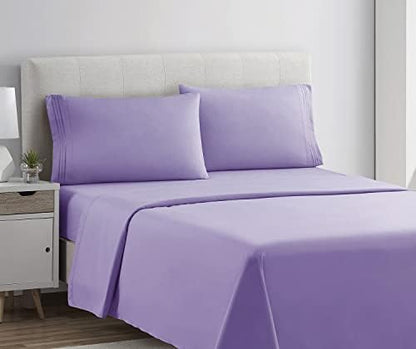 Clara Clark Bed Sheets, Premier 1800 Series 4 Piece Bed Sheet Set, Deep Pocket, Wrinkle, Fade, Stain Resistant, Luxury Soft Bedding Sheets & Pillowcases, Twin-XL, Lavender