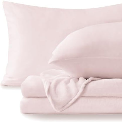 BEDELITE Flannel Sheets Queen Size, Pink, 4 Pieces