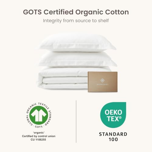 BIOWEAVES 100% Organic Cotton Twin/Twin XL Duvet Cover Set, 2-Piece, 300 Thread Count Sateen Weave GOTS Certified Comforter Cover with Buttoned Closure and 1 Pillow Sham – White, 66x90 inches