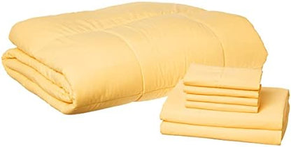 Sweet Home Collection 7 Piece Comforter Set Bag Solid Color All Season Soft Down Alternative Blanket & Luxurious Microfiber Bed Sheets, Yellow, Queen