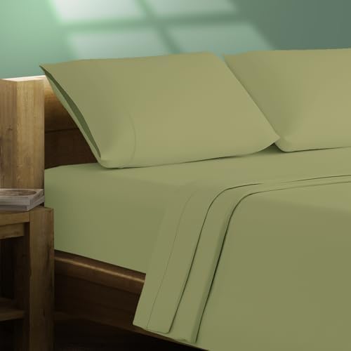 TEXAS LINEN CO. 100% Organic Cotton Sheets Queen Size - 4 PC Organic Cotton Queen Percale Weave Sheet Set, Soft, Cooling, Crisp & Breathable, 16" Deep Pocket Hotel Quality Bedding Set - (Sage Green)