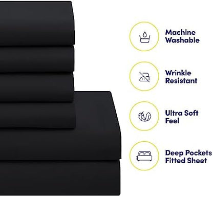 Full Size Comforter Set with Sheets - 7-Piece Bedding Collection - 1 Comforter, 1 Fitted Sheet, 1 Flat, 4 Pillowcases - Deep Pocket - Soft & Breathable Premium Quality - Ideal for All Seasons, Black