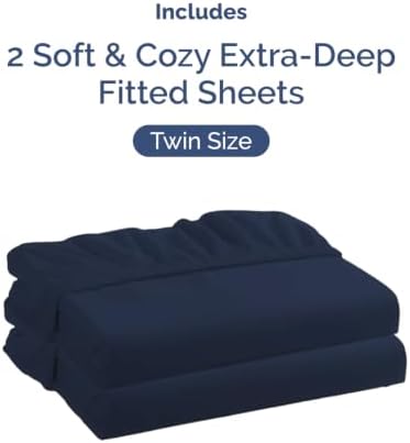 CGK Linens 2 Pack Extra Deep Twin Fitted Sheets - Navy Blue