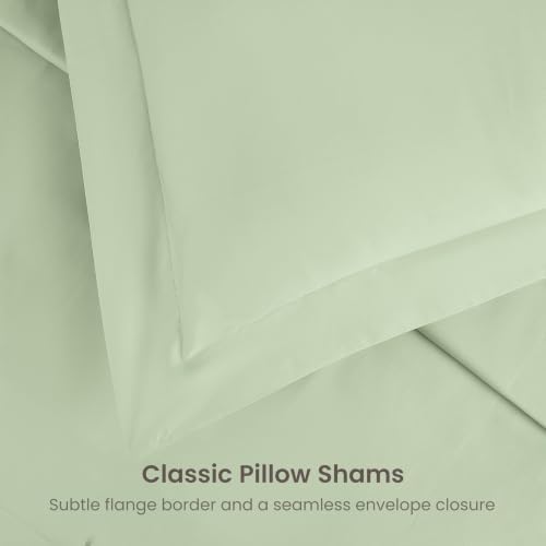 BIOWEAVES 100% Organic Cotton King Duvet Cover Set, 3-Piece, 300 Thread Count Sateen Weave GOTS Certified Comforter Cover with Buttoned Closure and 2 Pillow Shams – Pastel Green, 104x90 inches