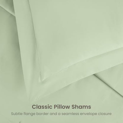 BIOWEAVES 100% Organic Cotton King Duvet Cover Set, 3-Piece, 300 Thread Count Sateen Weave GOTS Certified Comforter Cover with Buttoned Closure and 2 Pillow Shams – Pastel Green, 104x90 inches