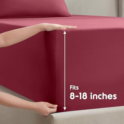 Nestl Full Sheet Set - Bed Sheets - Burgundy Red - 4-Piece Deep Pocket
