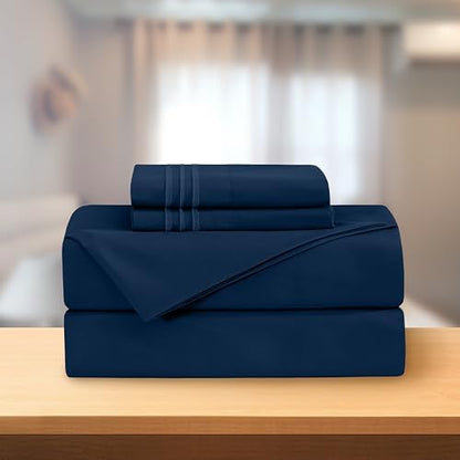 Elegant Comfort Luxury 4-Piece Bed Sheet Set - Luxury Bedding 1500 Premium Hotel Quality Microfiber, Wrinkle Resistant Cool & Breathable, Easy Elastic Fitted, Twin/Twin XL, Navy Blue